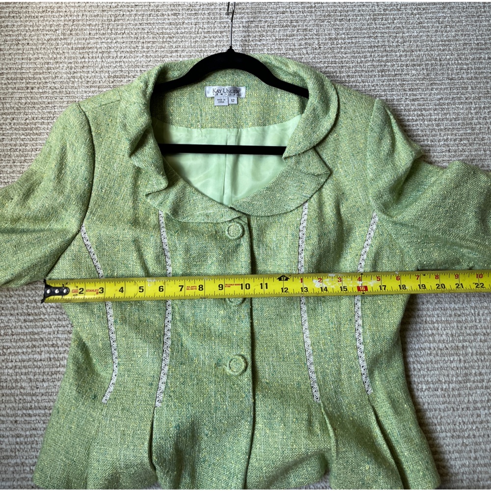 Kay Under New York Linen Silk Blazer Green size 12 - Picture 11 of 14